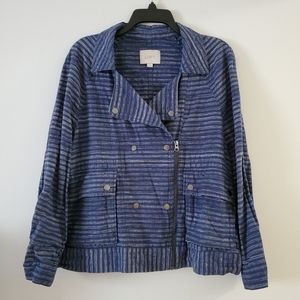 🌹LOFT Navy Striped Moto Jacket